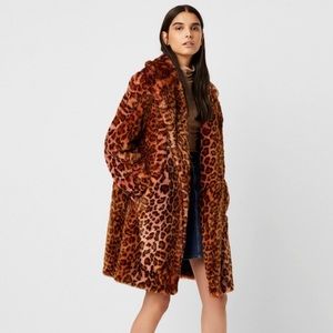 French Connection Leopard Faux Fur Coat, hombre pink, size small